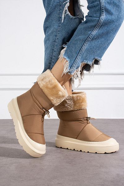 ShoeTek Losvina Tan Fur Snow Boots - Fabric Parachute