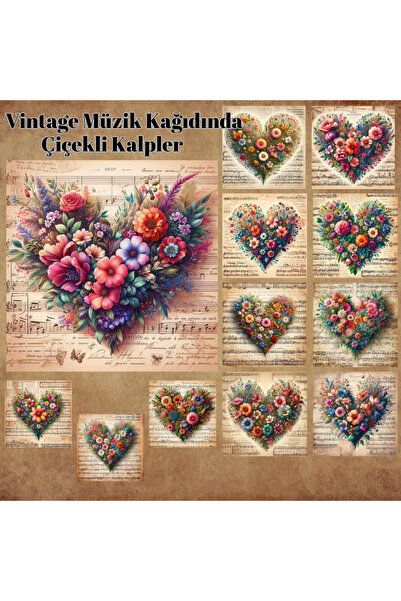 Pink Swan Craft 12 bucăți inimi de flori de epocă - album de însemnări pe par...