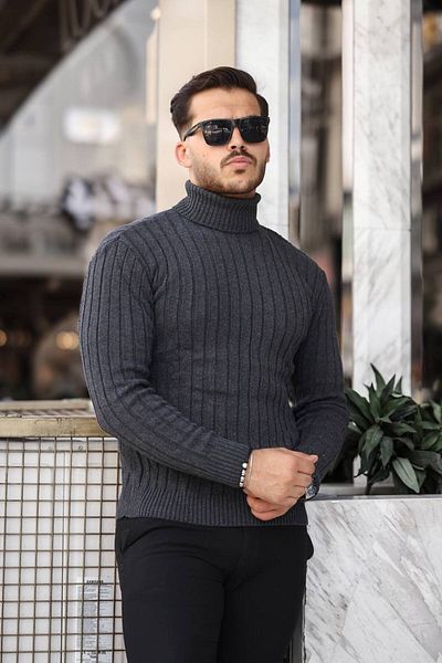 ROBERTO BORNOVA Smoked Slim Fit Full Turtleneck Ribbed Knitwear Sweater