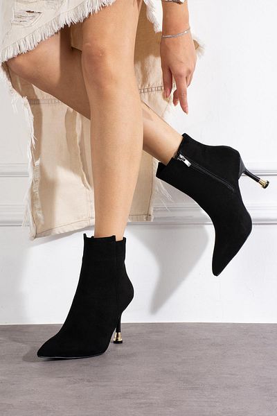 ShoeTek Γυναικείες μπότες Lorisa Black Suede - Λεπτό τακούνι και φερμουάρ