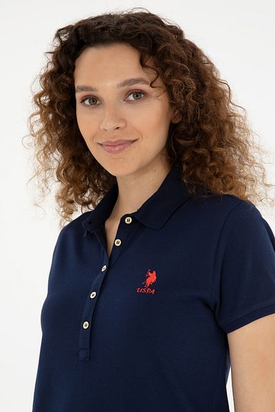 U.S. Polo Assn. Rochie tricotată pentru femei, albastru bleumarin, cu gât polo, mărime mini 50280038-vr033
