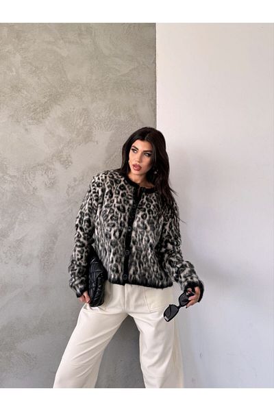 asur boutique Asur Boutique Women's Leopard Patterned Ribbed Standard Size Cardigan