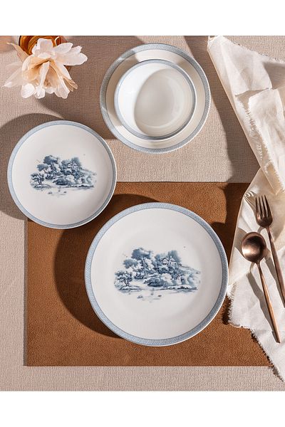 Madame Coco Marcel 24-Piece Dining Set for 6 People - Blue/White
