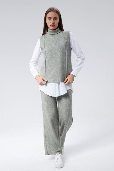 soBasic Adriana Knitwear Set - Stand Collar Sleeveless Pants and Blouse - Mint
