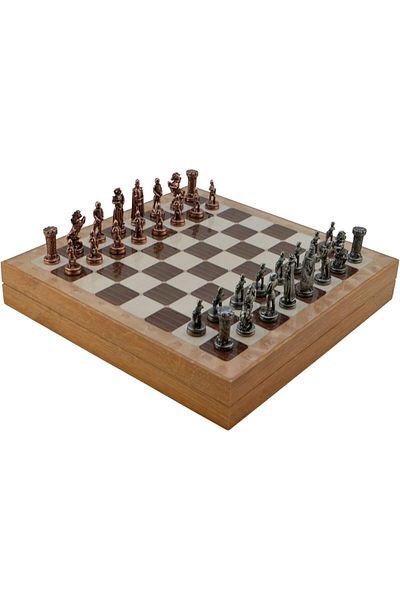 STOREMAX Medium Size Metal British Chess Set Mdf Board with Antique and Rustic Pattern with Storage Box (36X36X6 C
