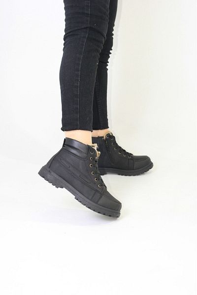 ALTUNTAŞ Cizme pentru tineret, unisex, cu talpă anti-alunecare, cu fermoar, cu blană - negru