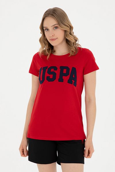U.S. Polo Assn. Tricou de bază roșu cu decolteu pentru femei 50280036 -VR171