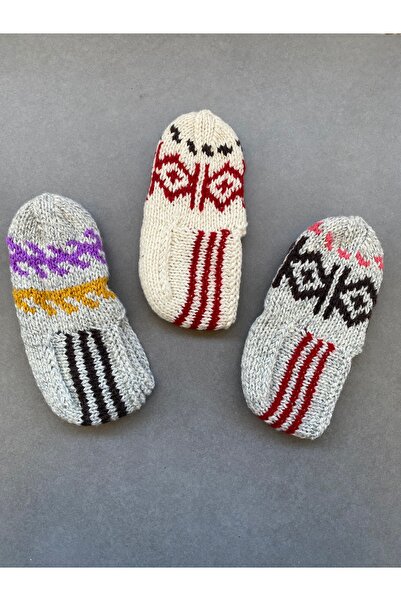 MESKSTORE El Örgüsü 3 Çift Patik - Sıcak Tutan Kışlık Patikler 35-36