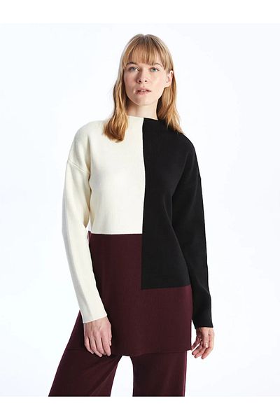 LC Waikiki New Black Half Turtleneck Color Block Long Sleeve Women's Knitwear Tunic