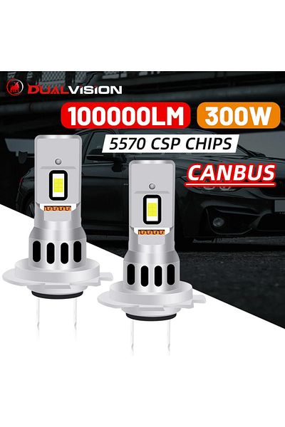 Choice H7 WHITE Dualvision H7 LED Canbus 300W Power Car Headlight Bulb 5570 CSP Chip 6000K Mini Diode 1: 1