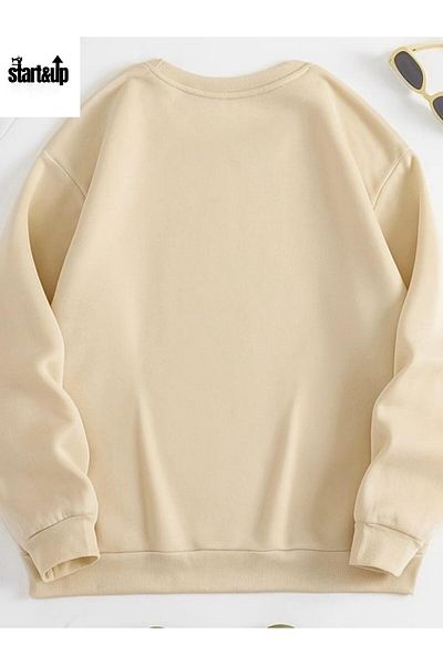 QUEENSTOWN Unisex Beige Solid Color Oversize Crew Neck Sweatshirt