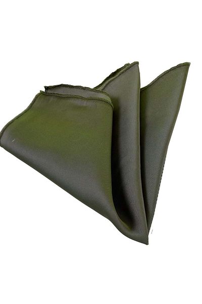 Exve Exclusive Green Olive Soft Satin Woven Plain Collar Handkerchief