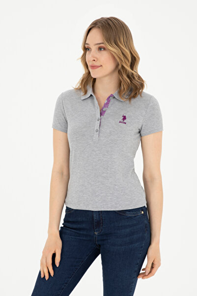 U.S. Polo Assn. Kadın Gri Melanj Basic Polo Yaka Tişört 50280060-VR086