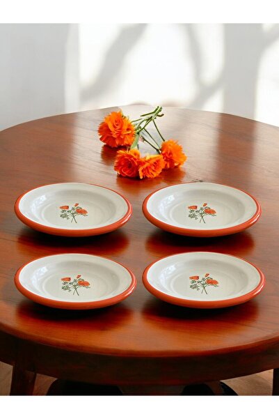 EMAYE TEZGAHI 20cm Enameled Food and Serving Plate - Set of 4 Fruits and Marine