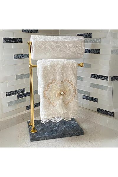 Yaren Style Silver Metal 2-Tier Towel Holder & Paper Towel Holder Stand with Real Gray Marble Legs