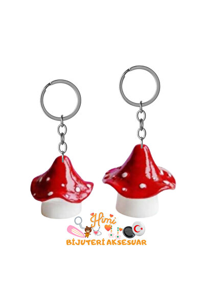 himi bijuteri aksesuar 2-Piece Ornament Oval Mushroom House Keychain Backpack...