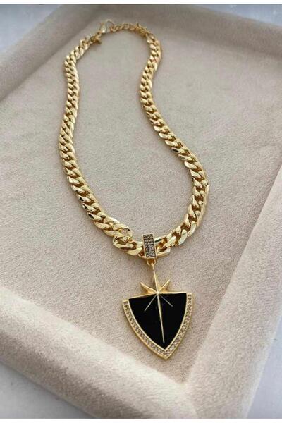 EGES SHİNE Kadın kuzey yıldızı kalın zincirli siyah mineli taşlı kolye