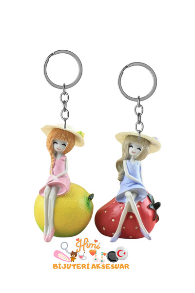 himi bijuteri aksesuar Strawberry Orange Girl Keychain Backpack Ornament Auto...