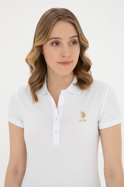 U.S. Polo Assn. Γυναικείο μπλουζάκι με λαιμόκοψη σε λευκό Basic Polo 50280065 -VR013