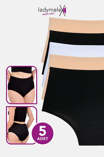 LadyMelex Chiloți pentru femei, slip cu talie înaltă, 5 bucăți piele alb-negru (S-M-L-XL-2XL-3XL) 100% țesătură moale