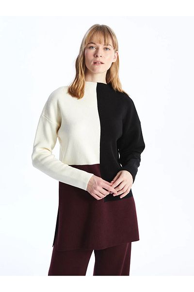 LC Waikiki New Black Half Turtleneck Color Block Long Sleeve Women's Knitwear Tunic