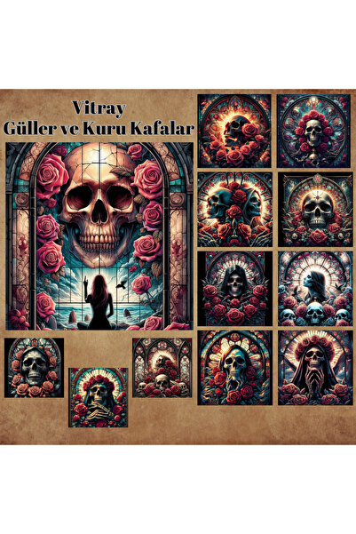 Pink Swan Craft Vintage ruže i lobanje od vitraža - 12 komada naljepnica za a...