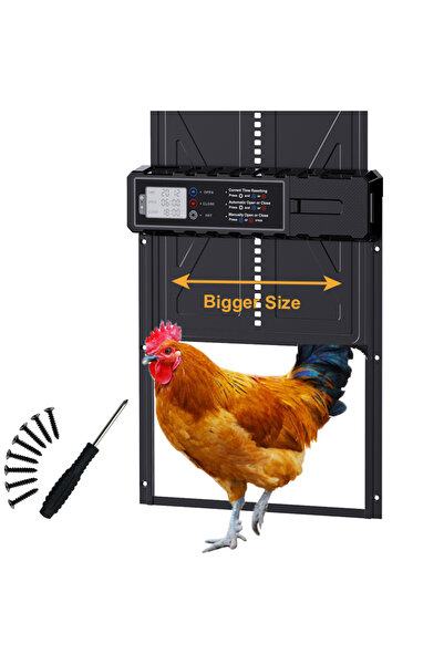 Choice باب أوتوماتيكي كبير الحجم أسود اللون لحظيرة الدجاج، جديد مع مؤقت وشاشة LCD، يعمل بثلاث بطاريات AA.