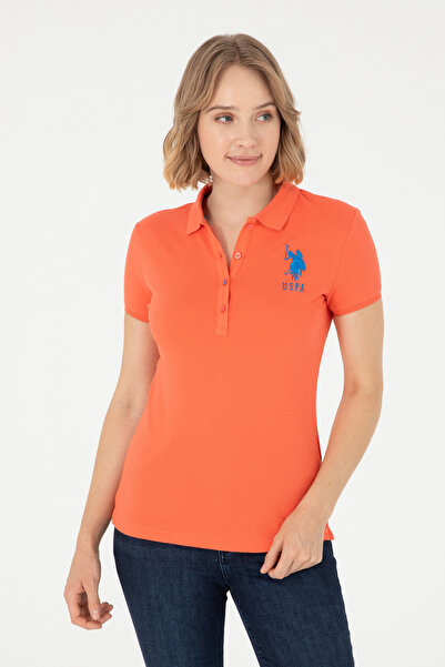 U.S. Polo Assn. Tricou de bază cu gât polo cu flori de rodie pentru femei 502...