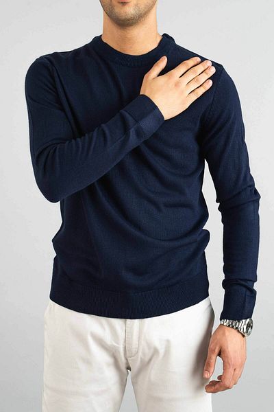 bombe Pánská námořnická modrá Slim Fit rolák Bavlněná vysoká mikina Pletený svetr