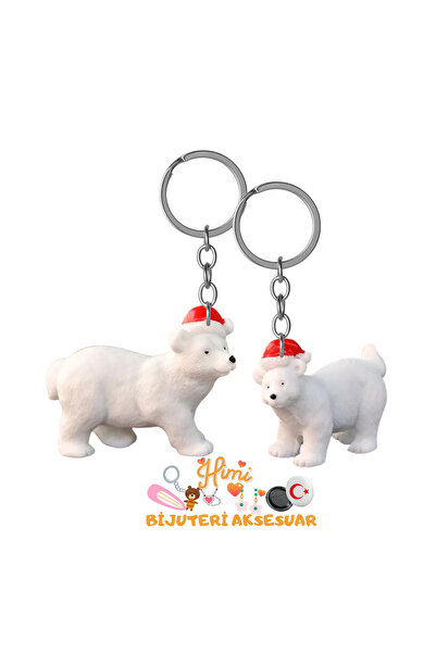 himi bijuteri aksesuar Set de 2 brelocuri cu urs polar de Crăciun, ornament p...