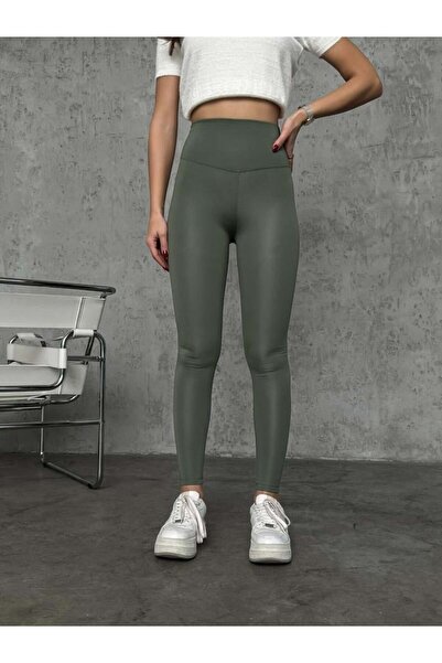 Gala Thin-Looking Gathering Leggings with Super High Waist and Fleece Inside - Khaki.8