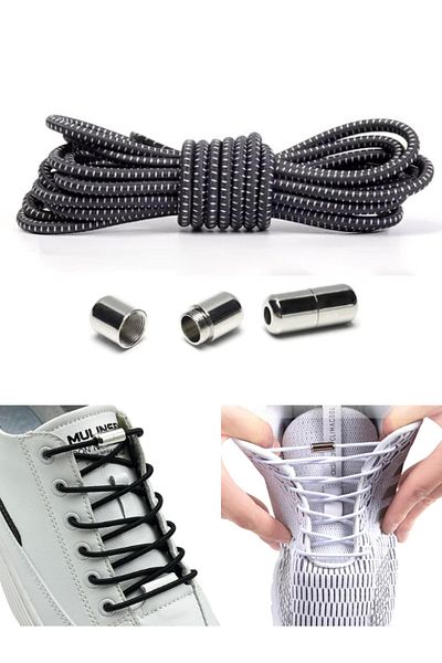 Heel'sUp Dark Gray Smart Wrinkled Laces - Practical Elastic Metal Locked Round Shoelaces