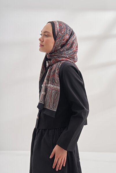ARMANDA Ethnic Vual Vintage Desen Şal - Siyah Kırmızı