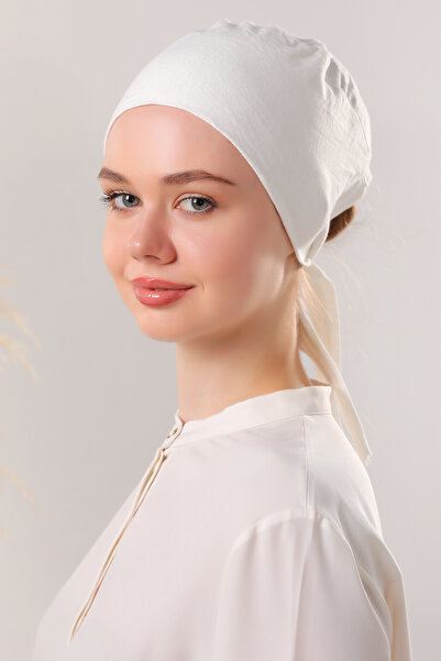 Melodi Scarf Women's Hijab Seamless Set Bonnet Ecru 5 Pieces Tied Combed Cotton Bonnet