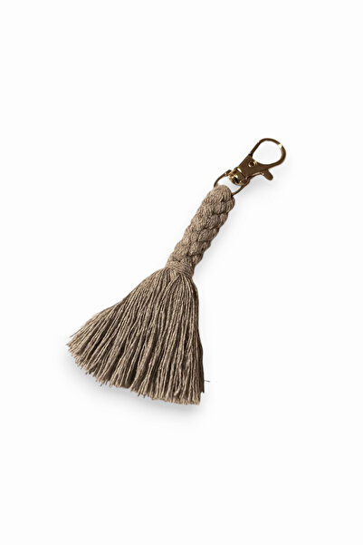 nftart.design رمادي - سلسلة مفاتيح مكرامية مصنوعة يدويًا/حلية حقيبة