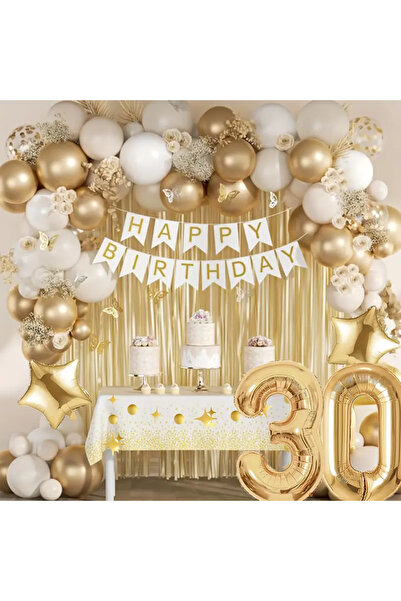 CUGY HAPPY BRİTHDAY 30 YAŞ RAKAMLI BEYAZ&GOLD RENK DOĞUM GÜNÜ ÖZEL GÜN PARTİ ...