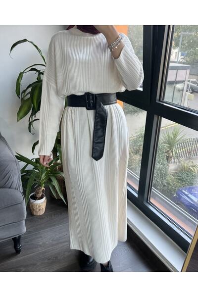 MAXXANA Oversize Φαρδύ μισό ζιβάγκο με ριγέ πλεκτό φόρεμα Hijab για νούμερα 38-44