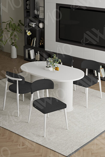 AVVİO Alessa Beyaz Bohem Ayak Polo Sandalye 80x140 Mutfak Masa Sandalye Takımı