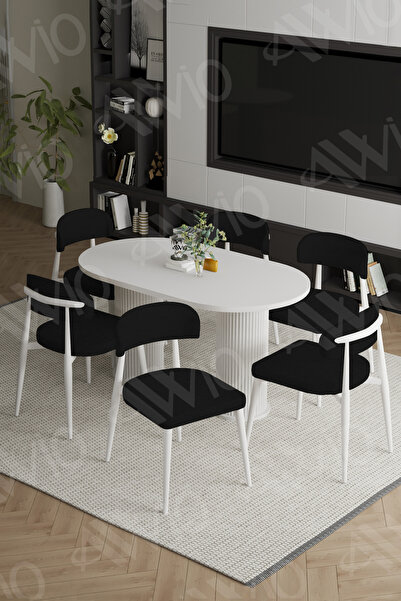 AVVİO Lea Bohem Ayak Beyaz Polo Sandalye 80x160 Mutfak Masa Sandalye Takımı