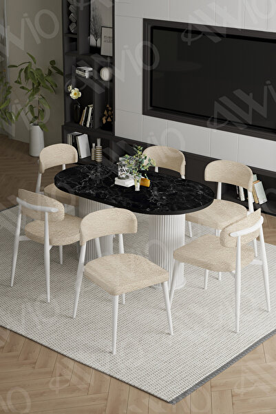 AVVİO Bohem Ayak Beyaz Polo Sandalye 80x160 Mutfak Masa Sandalye Takımı