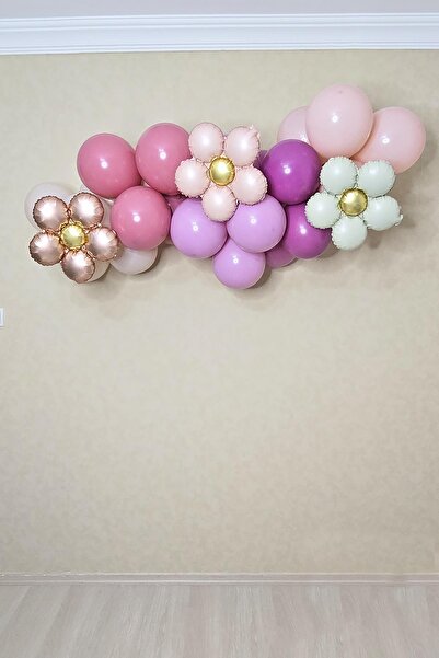 PEKSHOP Retro Renkler Papatya Balonlu Balon Zinciri Papatya Konsept Retro Doğ...