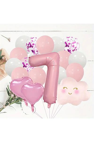 Bkmc Pink Number Age Foil Balloons Pink Cloud Foiled Birthday Party Set Ornament