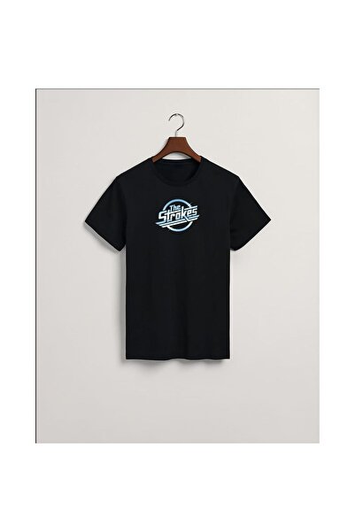 MarkaTurko The Strokes Printed Black Special Design Cotton Combed Unisex T-sh...