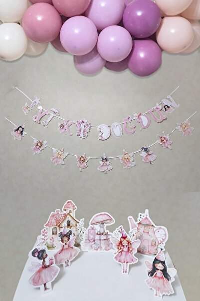 PEKSHOP Peri Kızı Temalı Doğum Günü Süsleme Seti Banner ve Masa Üstü Panolu B...