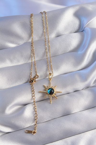 Skygo 316L Steel Chain Gold Color Zircon Cubic Zirconia Pole Star Figured Planet Necklace - Tj-Bko8790