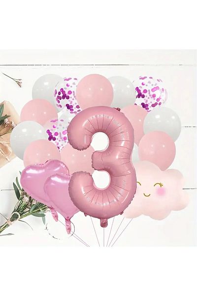 Bkmc Pink Number Age Foil Balloons Pink Cloud Foiled Birthday Party Set Ornament