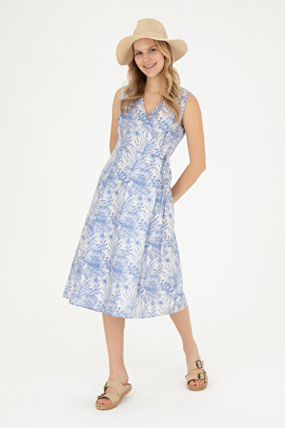 U.S. Polo Assn. Kadın Mavi V Yaka Dokuma Elbise 50281046-VR036