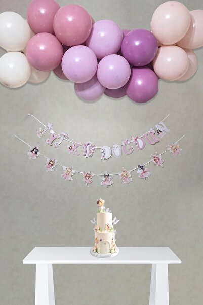 PEKSHOP Peri Kızı Temalı Doğum Günü Süsleme Seti Bannerlı Balon Zinciri Seti