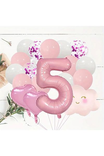 Bkmc Pink Number Age Foil Balloons Pink Cloud Foiled Birthday Party Set Ornament