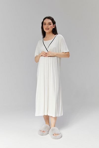 BLACKMORE Women's Ecru Viscose Design Cotton Maternity Nightie-Morgeness Set of 2